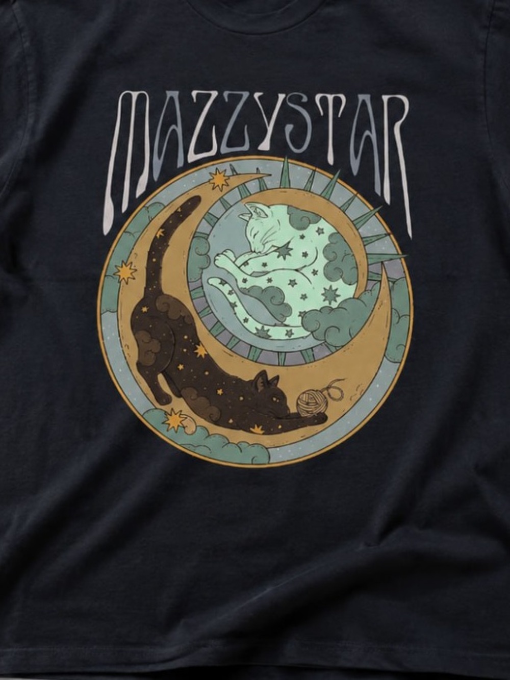 Mazzy Star Moon & Cat Print Graphic Tee Black - Picture 2 of 2